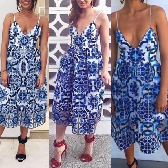 KOOKAI Donatella White Blue Embroidered Cocktail Midi Dress - Picture 10 of 15